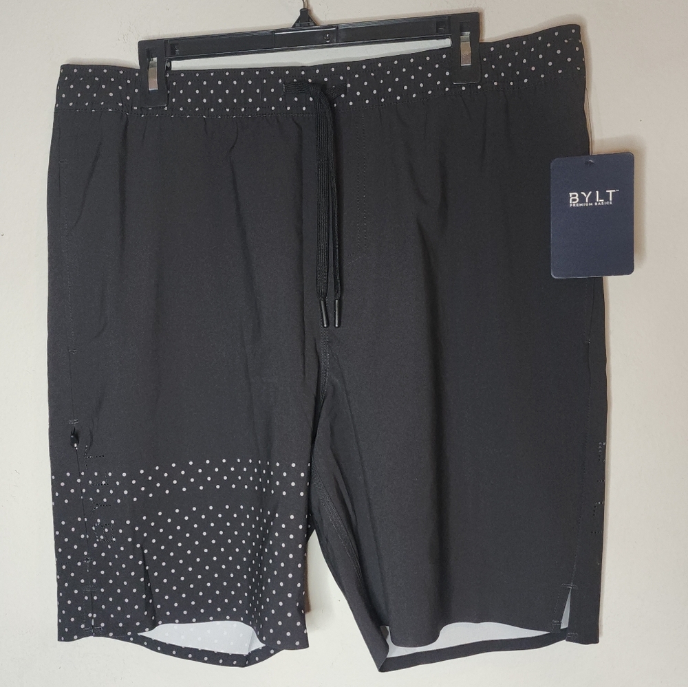 NWT BYLT 8" Coastal Boardshorts‎ Black Polka Dot Men's Size XL Linerless